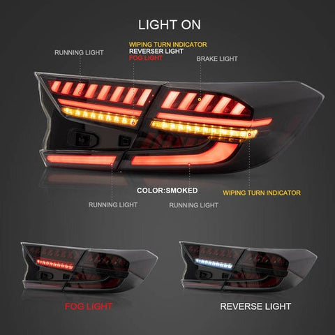 Vland LED Tail Lights Fit Honda Accord Startup with dynamic animation 2018-2022