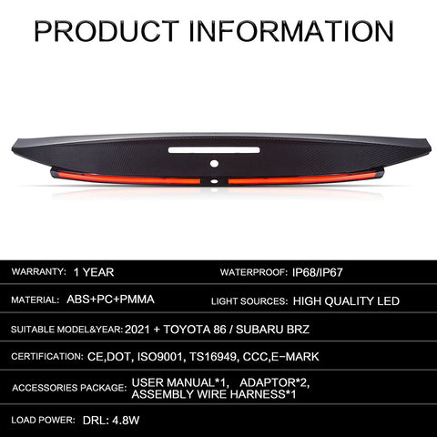 Pre-Sale Vland Tail light Fit Toyota 86 / Subaru BRZ 2022+ Trunk Light Bar Rear Brake Signal Light