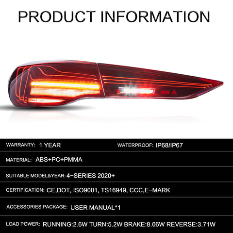 Vland LED Tail Lights CSL Style Fit  BMW 4-Series 2021-2024