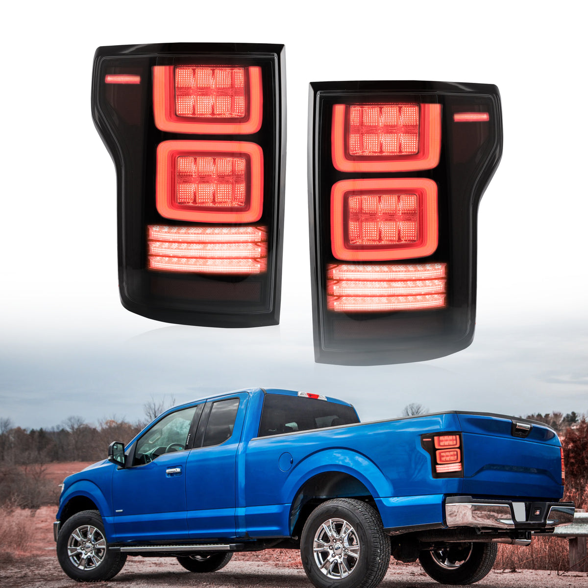 Vland OLED Tail Lights Fit Ford F150 w/Animation Amber Turn Signal 2015-2020